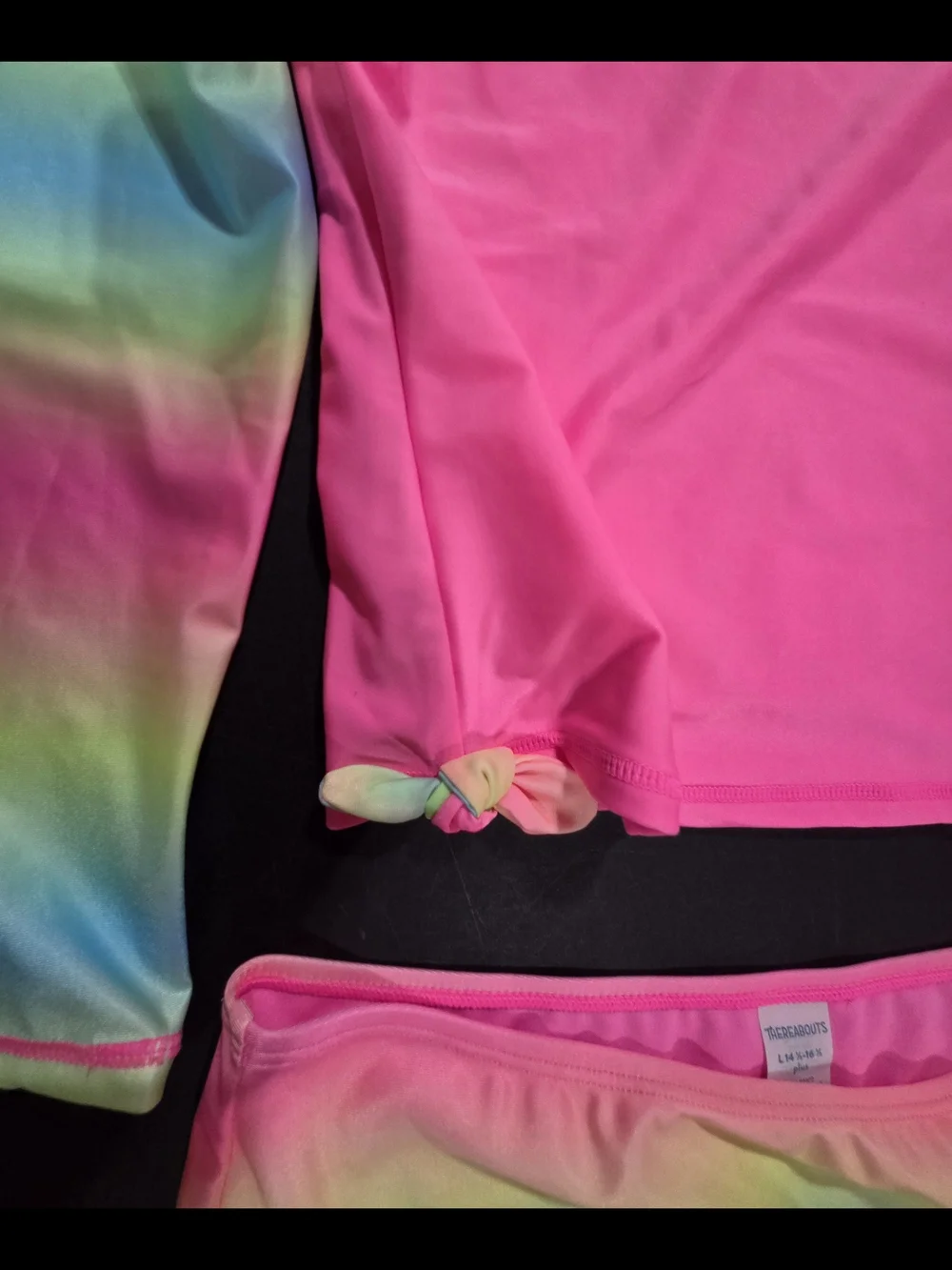 Kids Neon Pink Rainbow Long Sleeve Rash Guard Swim Set